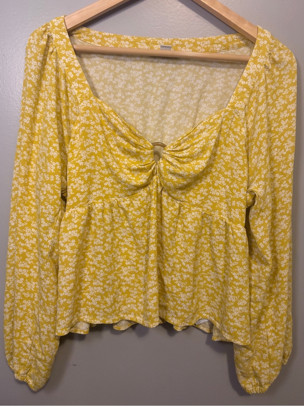 American Eagle Yellow Floral Boho Cropped Peplum XL